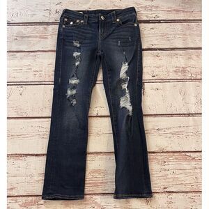 True Religion Womens Size 27 Distressed Halle Mid Rise Capri‎ Inseam 25"